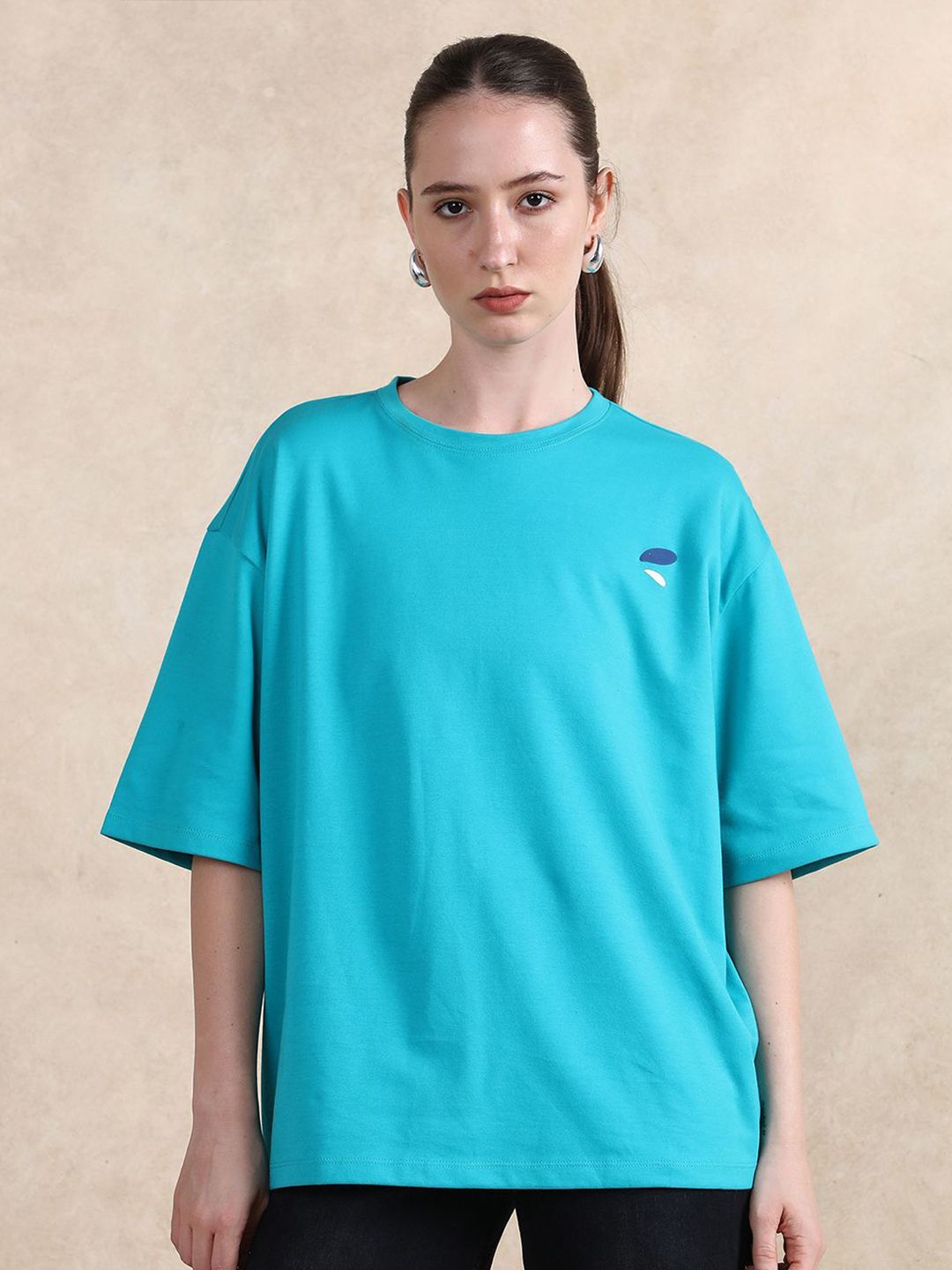 RAREISM Women Graphic Printed Round Neck Cotton Oversized T-shirt