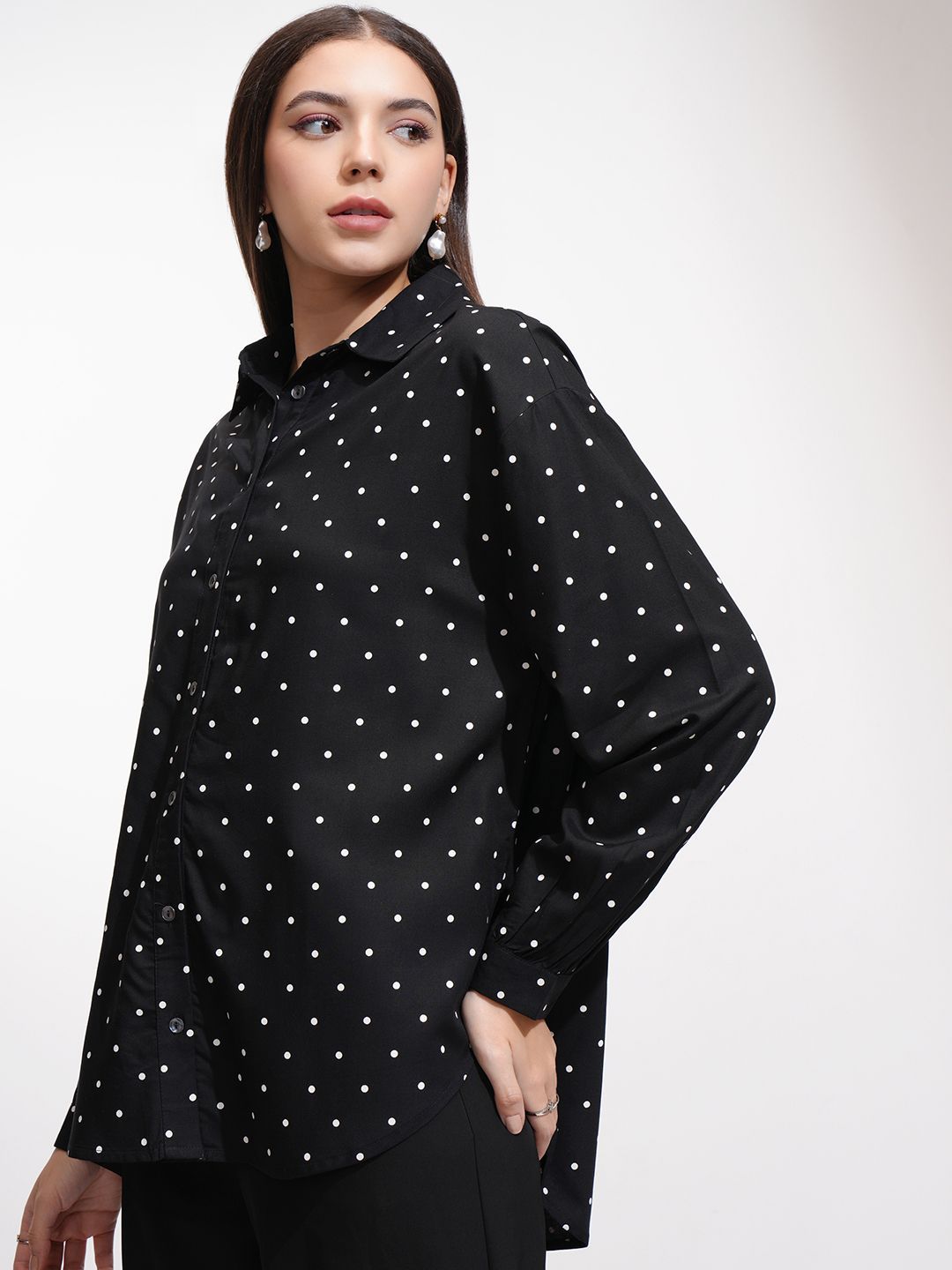 Tokyo Talkies Women Printed Drop Shoulder Button Down Shirt