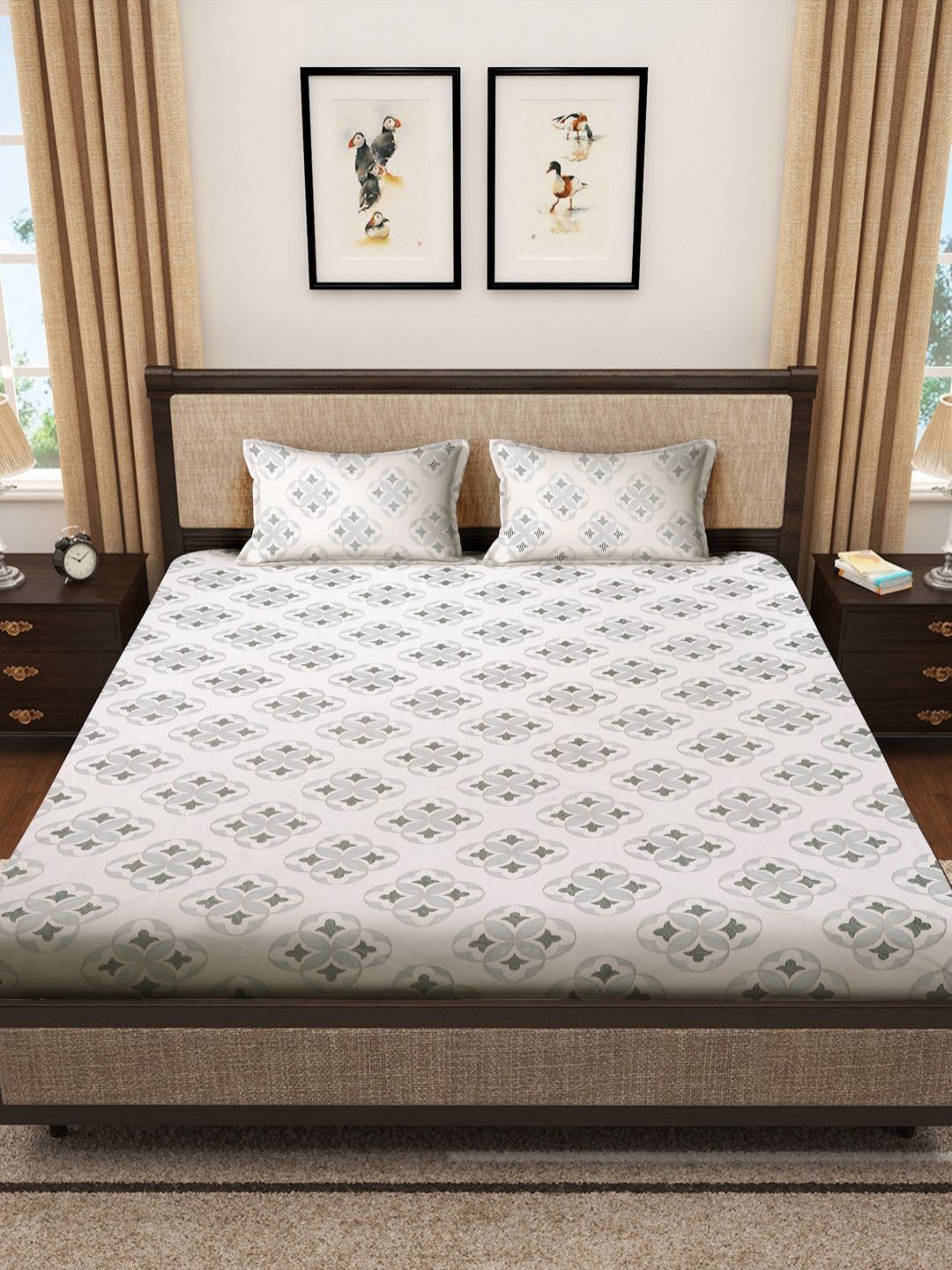 Myntra Elegant Homes Geometric Printed Dilengkapi 400 TC Cotton King Bedsheet Dengan 2 Sarung Bantal