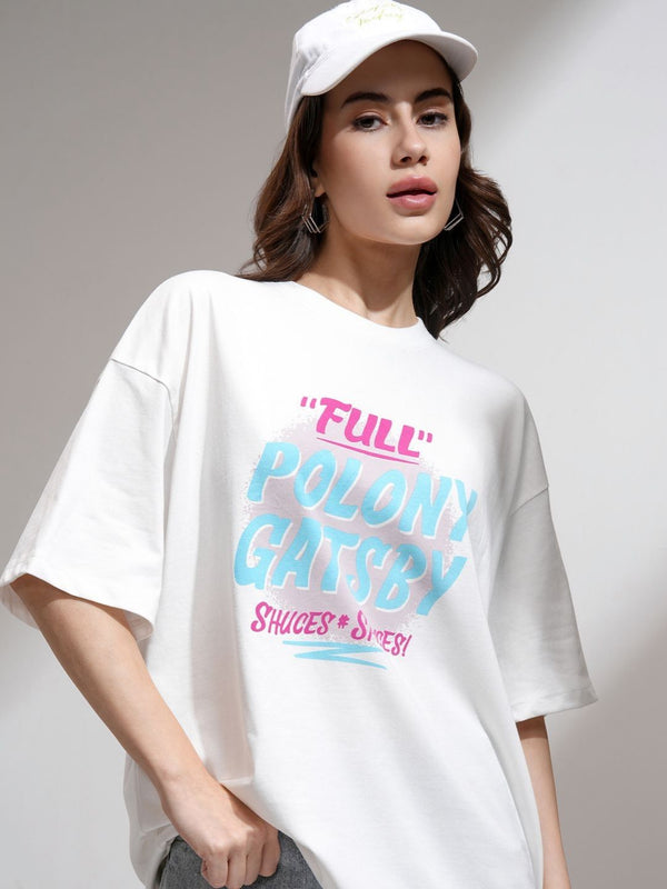 Tokyo Talkies Women Oversized Ombre Chest Print T-shirt