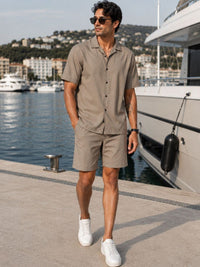 Eszett Olive Pure Cotton Shirt Collar With Shorts Co-Ord Set