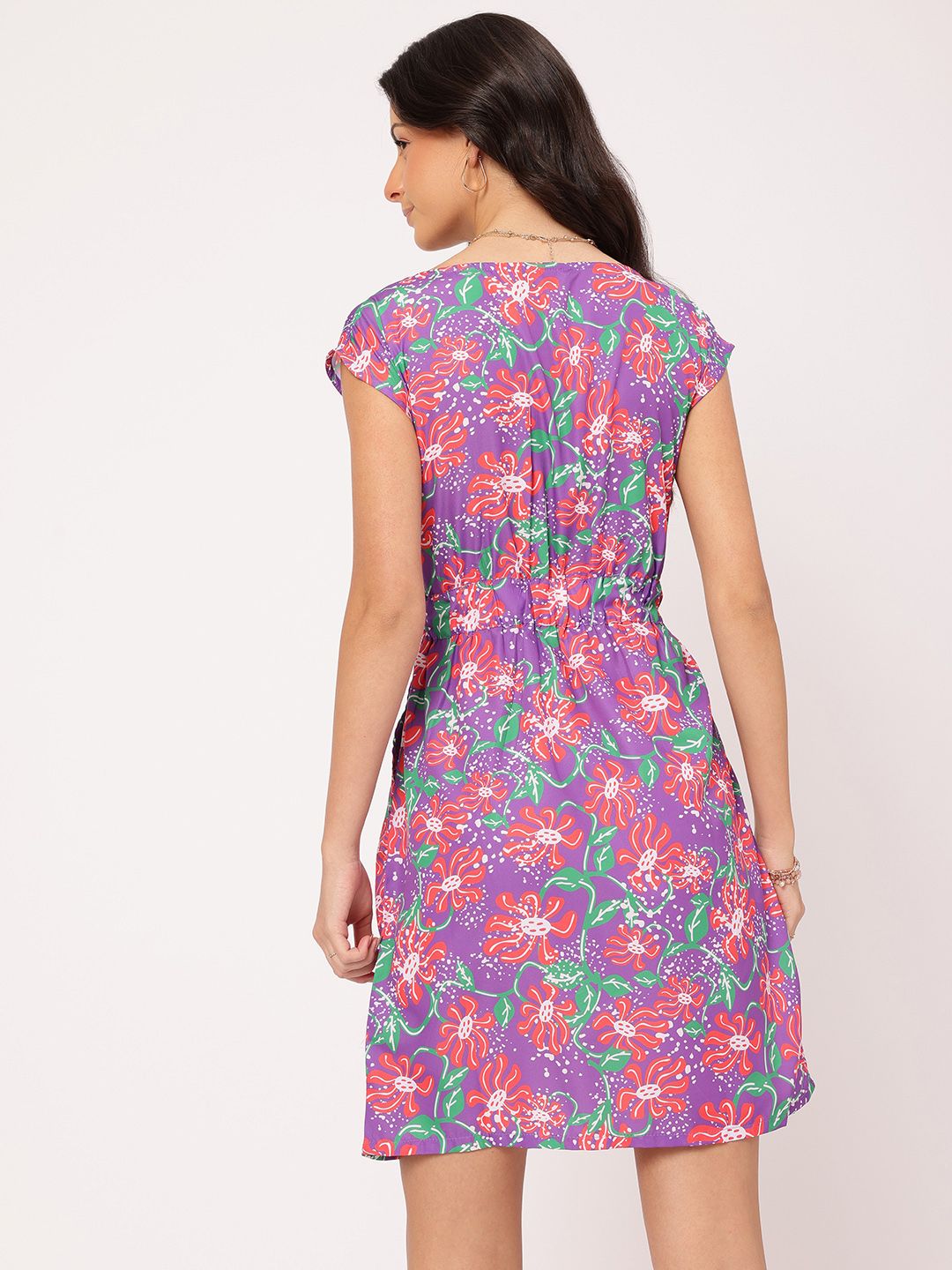 DressBerry Floral Frenzy Cinched Waist Floral Sheath Dress