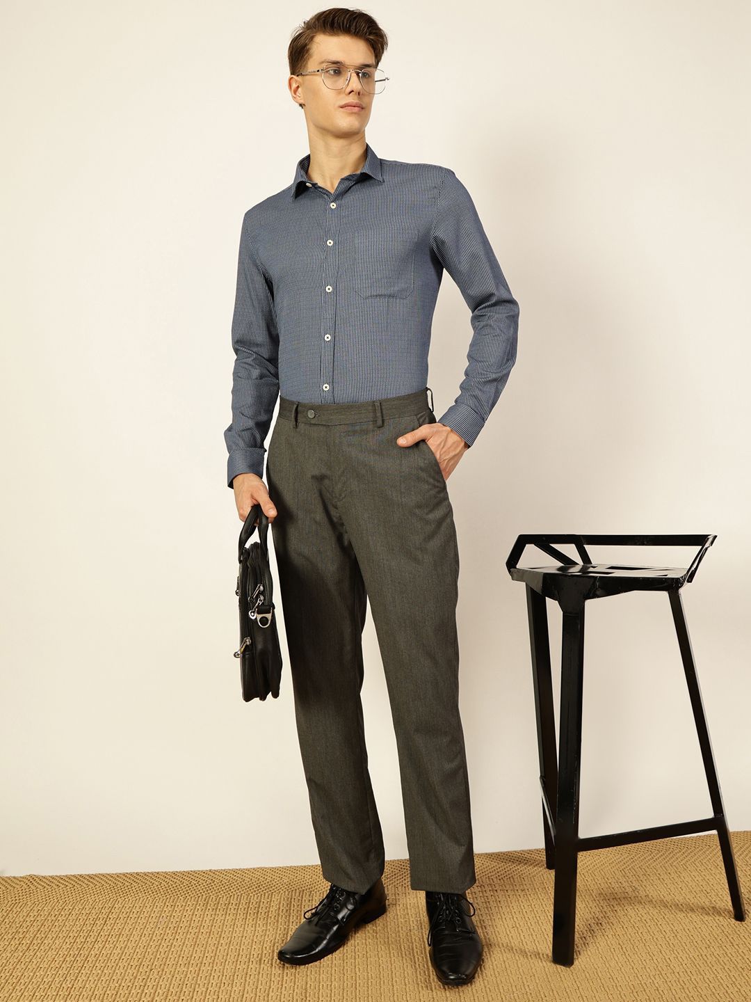 Thomas Scott Men Smart Spread Collar Pinstripes Striped Cotton Formal Shirt