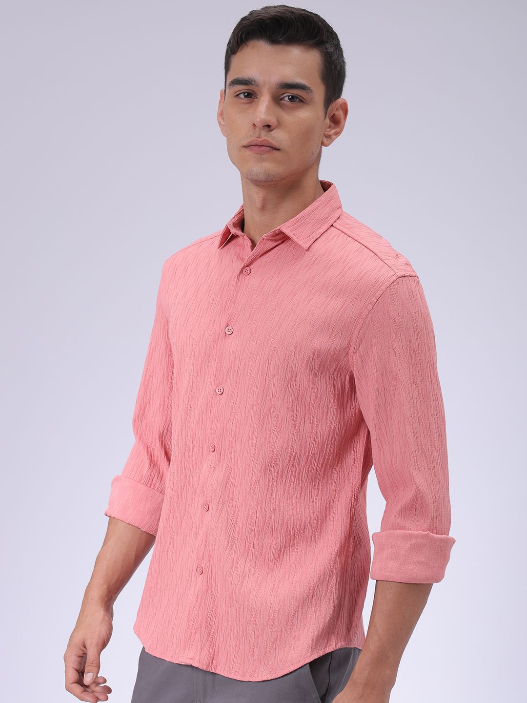 The Indian Garage Co Men Slim Fit Textured Jacquard Resortwear Shirt