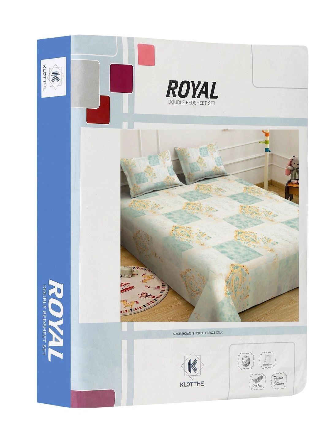 KLOTTHE Green & Yellow Geometric 300 TC King Bedsheet with 2 Pillow Covers