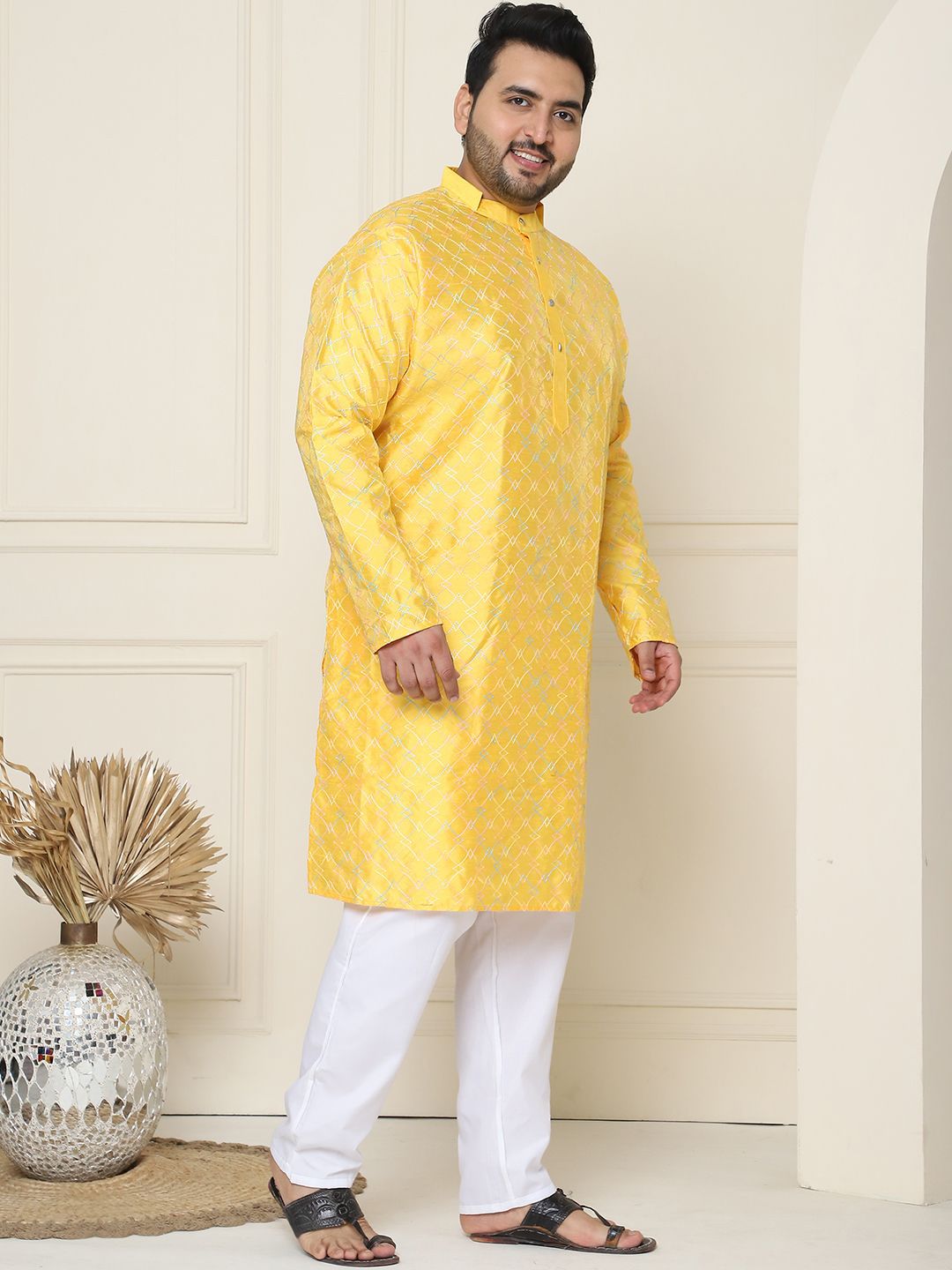 SOJANYA PLUS Geometrik Sulam Benang Kerja Sutera Kurta Lurus Kapas dengan Piyama
