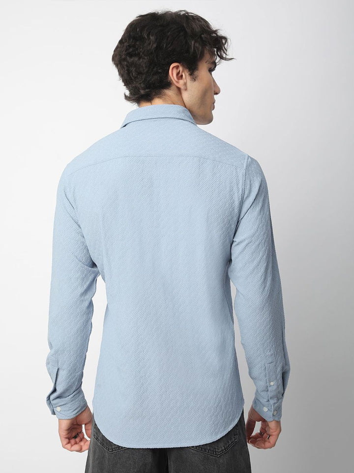 VASTRADO Men Classic Cutaway Collar Textured Slim Fit Casual Shirt