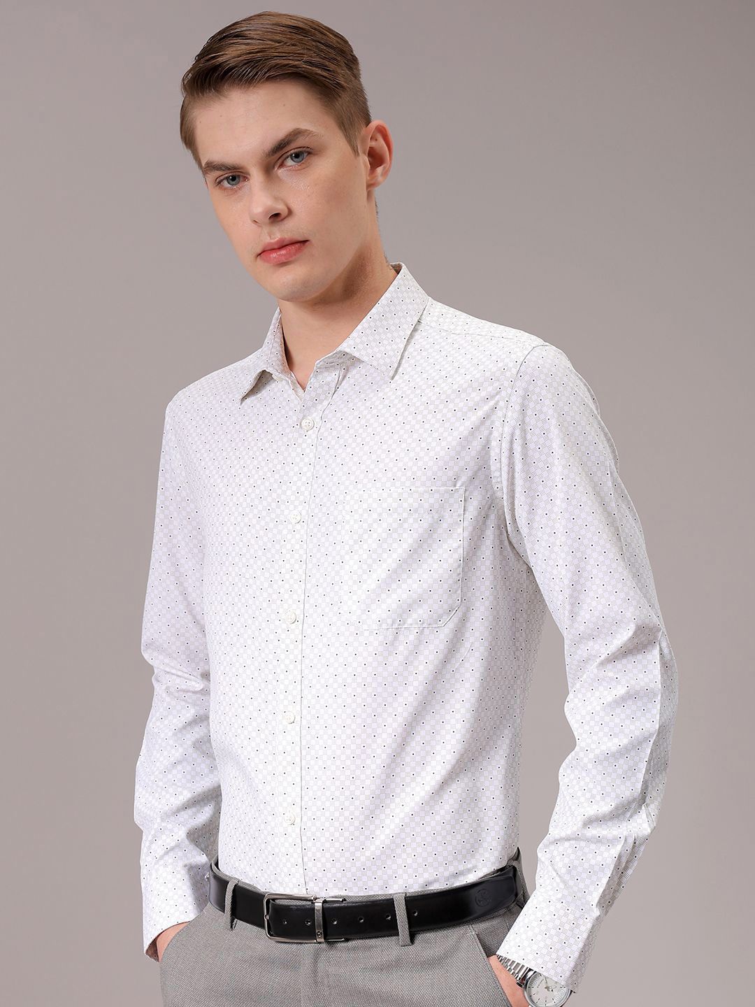 The Indian Garage Co. X Luxe Men Spread Collar Micro Ditsy Printed Slim Fit Formal Shirt