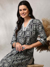 Anouk Black Floral Printed Straight Kurta With Trouser
