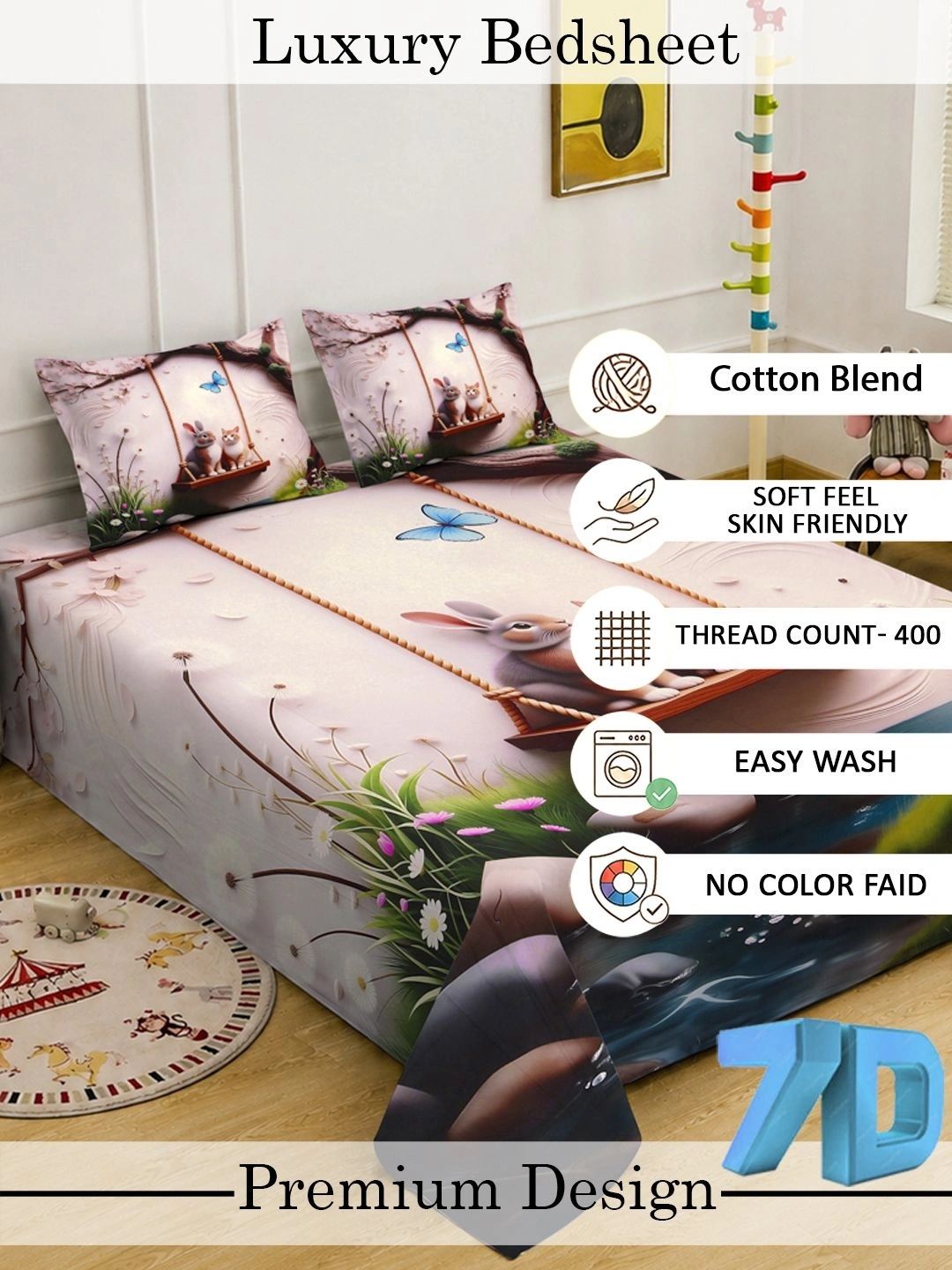 KLOTTHE Beige 400 TC Cadar Katil King dengan 2 Sarung Bantal