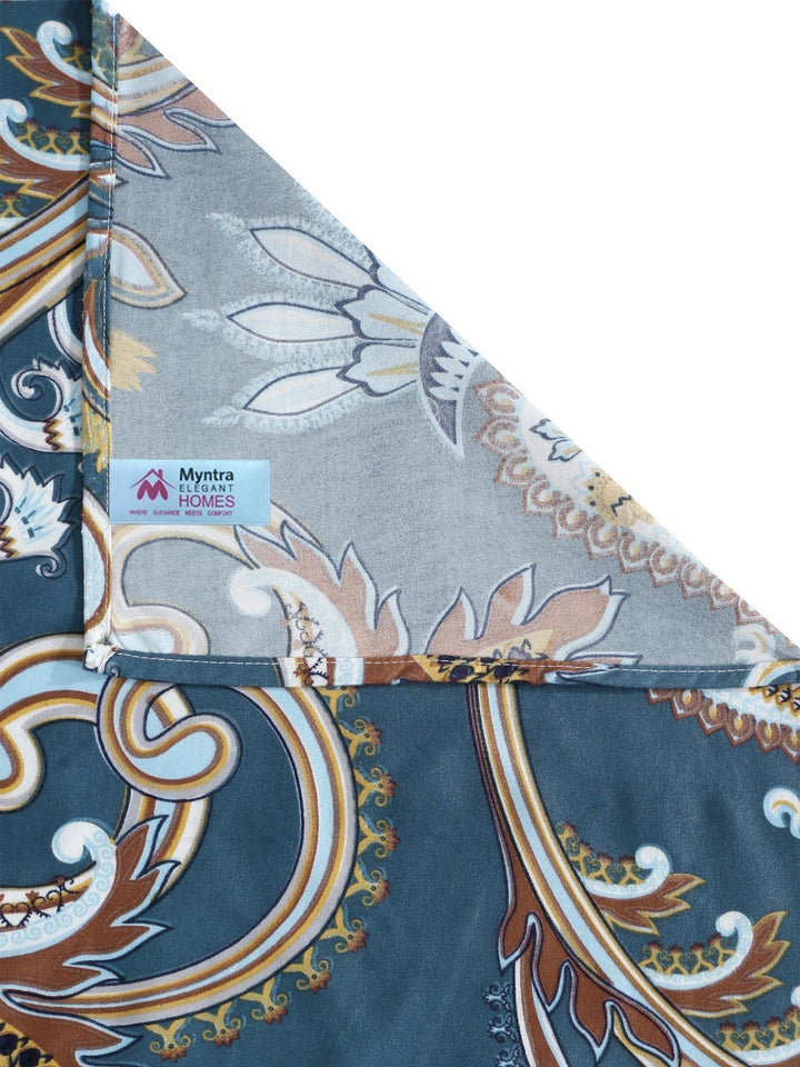 Myntra Elegant Homes Book Fold Blue Ethnic Motifs Polycotton 300 TC King Fine Bedsheet with 2 Pillow Covers-98 x 89 inches