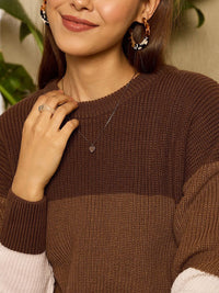 Berrylush Women Colourblocked Longline Pullover Sweater