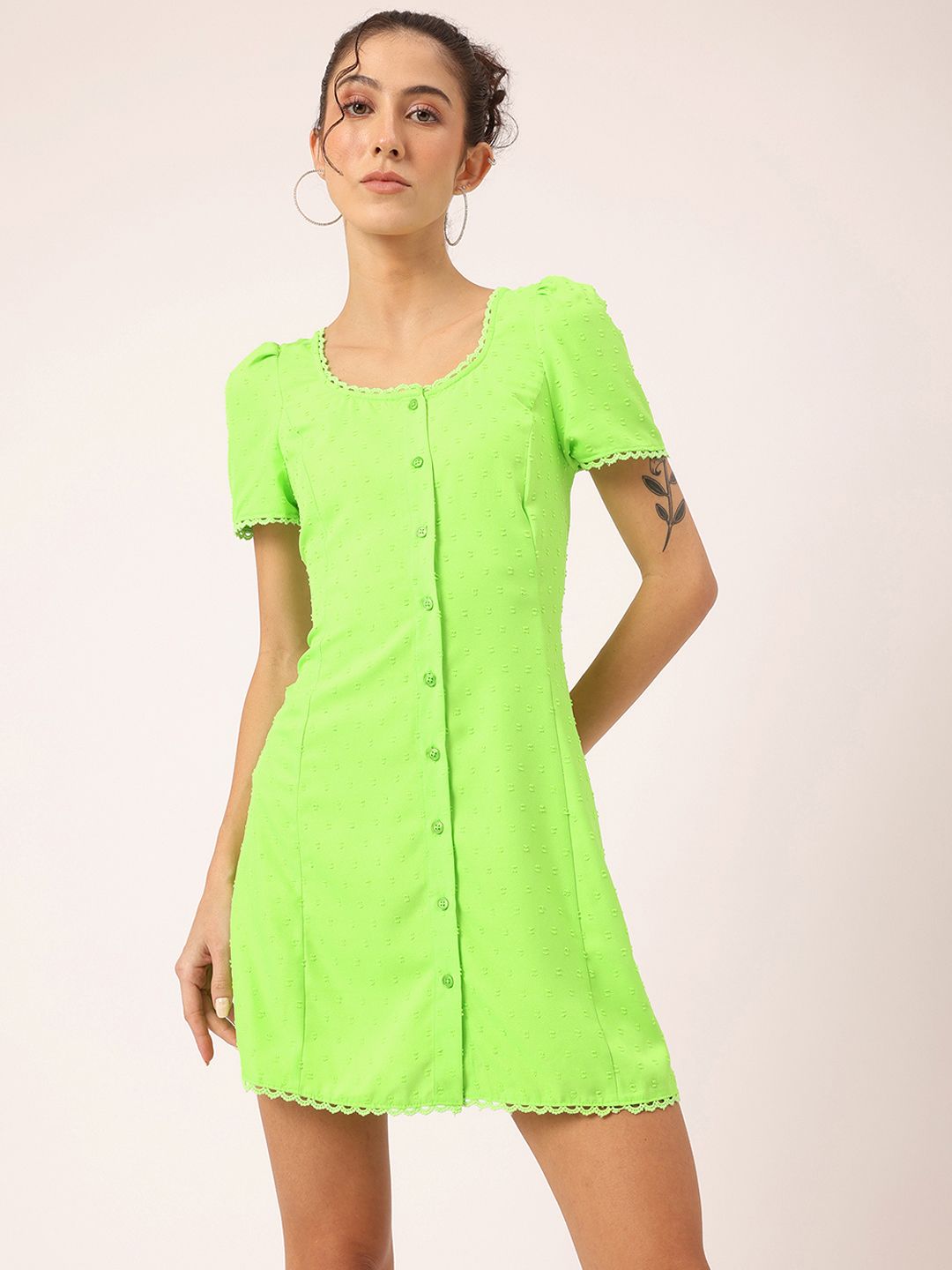 DressBerry Vibrant Essence Dobby Detail A-Line Mini Dress