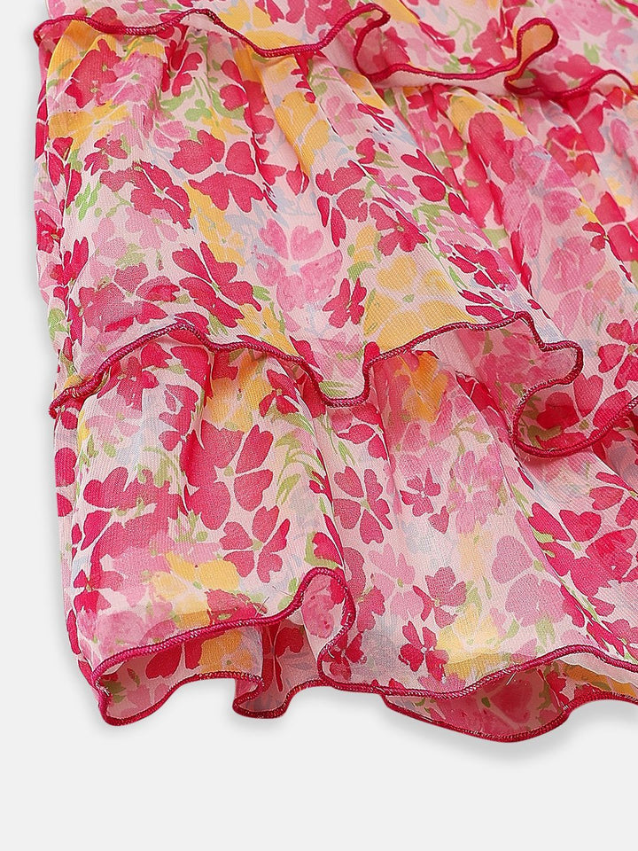 Nauti Nati Girls Sleeveless Floral Printed Knee Length Georgette Dress