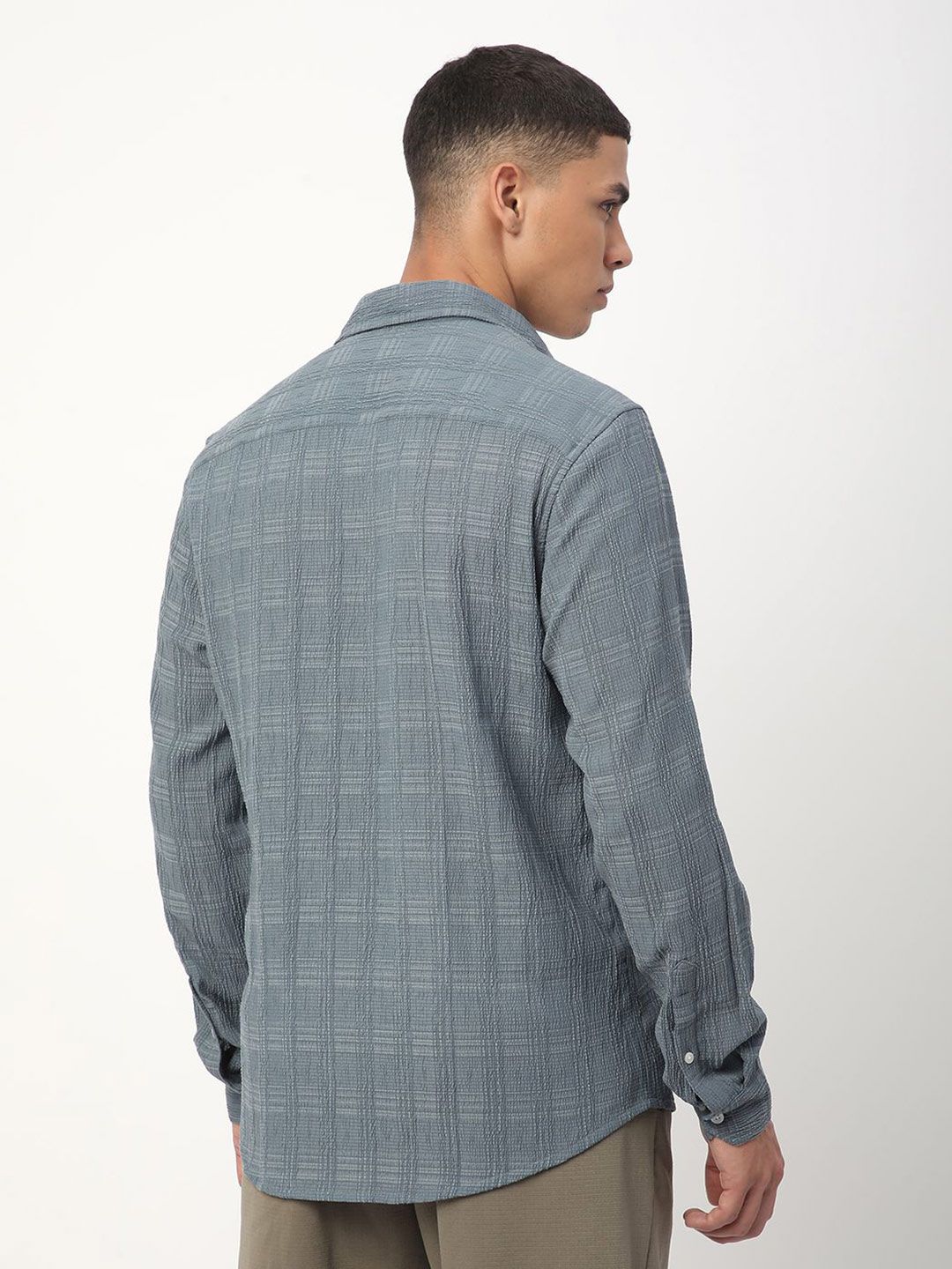 VASTRADO Men Classic Spread Collar Textured Slim Fit Casual Shirt