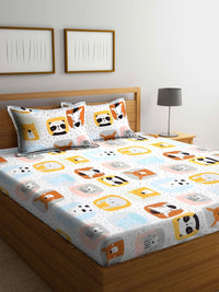 Aura White & Orange Cartoon Printed Dilengkapi Cadar King 300TC Dengan 2 Sarung Bantal