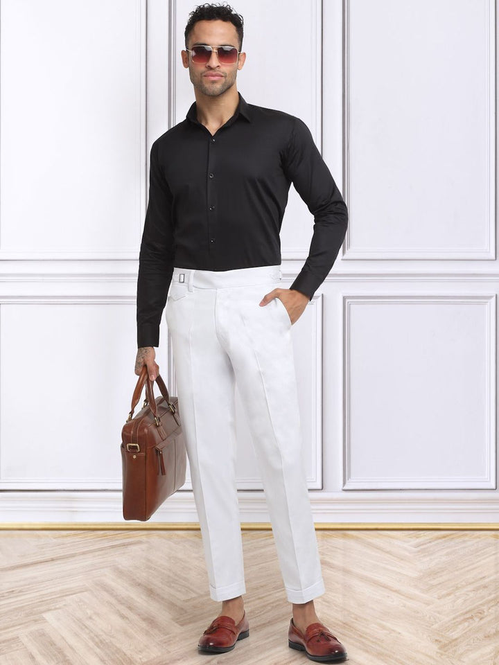 KLOTTHE Men's White Cotton Rich Solid Slim Fit Gurkha pants