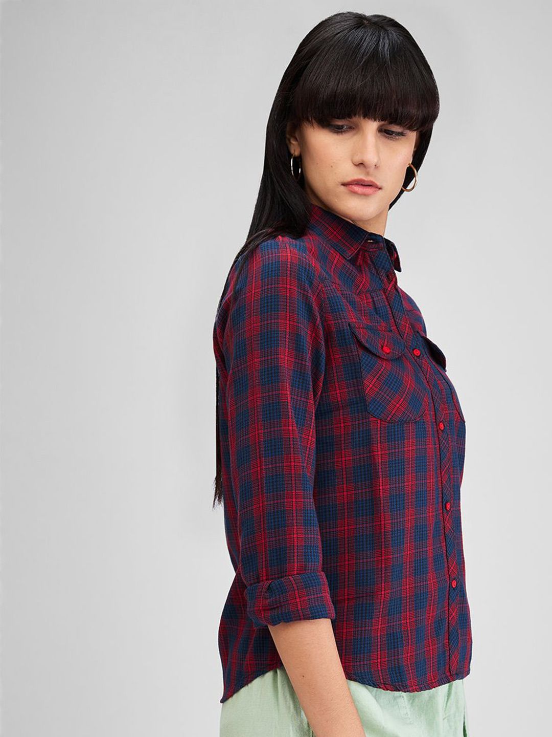 SPYKAR Women Buffalo Checks Opaque Checked Casual Shirt