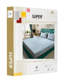 KLOTTHE Book Fold Blue Ethnic Motifs Polycotton 300 TC Fitted King Fine Bedsheet with 2 Pillow Covers-98 x 89 inches