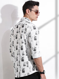 Thomas Scott Men Classic Slim Fit Cutaway Collar Abstract Printed Casual Shirt