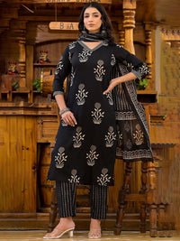 KALINI Ethnic Motifs Printed Sequinned Straight Kurta With Trousers & Dupatta