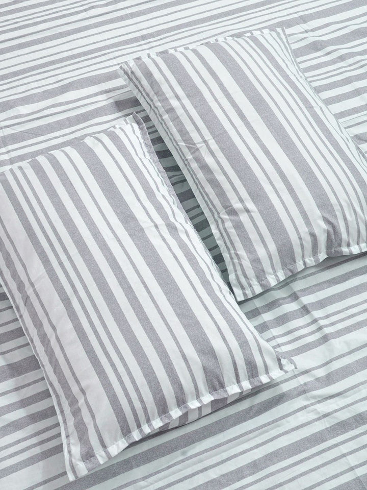 Aura Grey & Blue Striped 300 TC Fitted King Bedsheet Set 2.50 x 2.25 m
