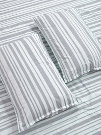 Aura Grey & Blue Striped 300 TC Fitted King Bedsheet Set 2.50 x 2.25 m