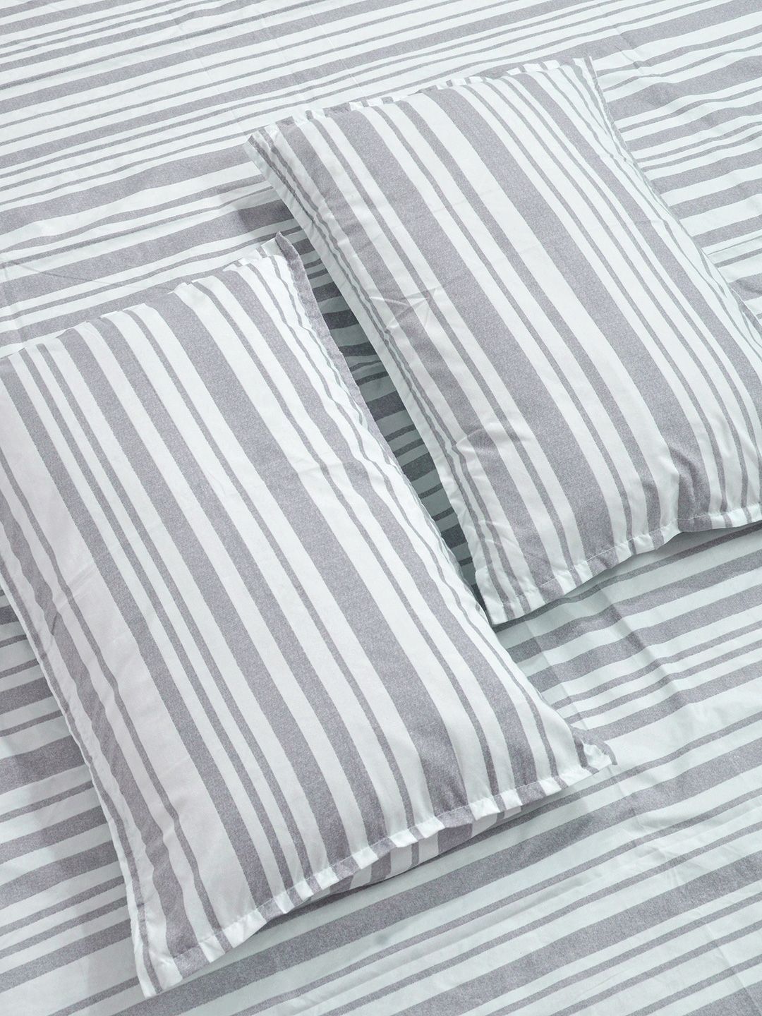 Aura Grey & Blue Striped 300 TC Fitted King Bedsheet Set 2.50 x 2.25 m