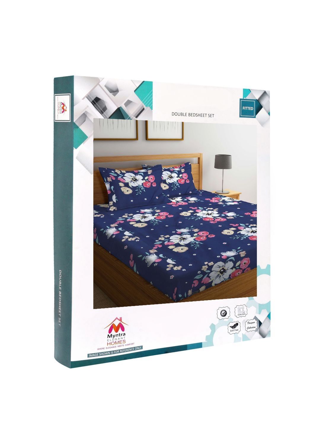 Myntra Elegant Homes Biru Laut Policotton Bunga 300 TC Dilengkapi Cadar King Halus dengan 2 Sarung Bantal-98 x 87 inci