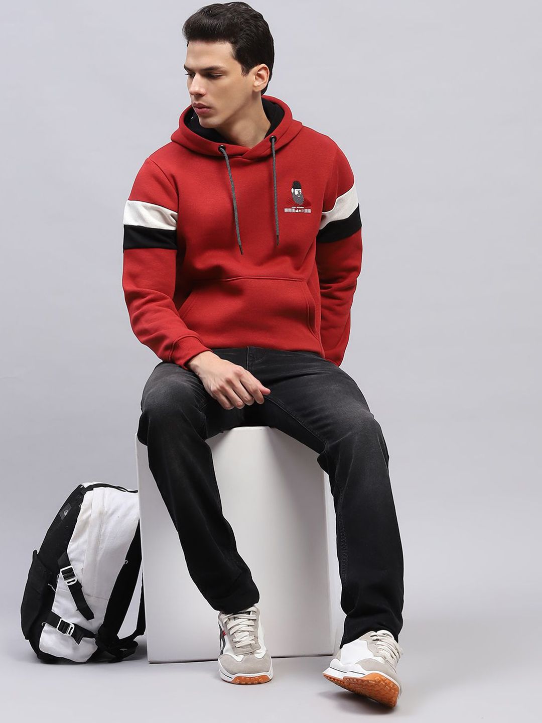 Monte Carlo Men Maroon Long Sleeves Printed Cotton Pullover Sweatshirt