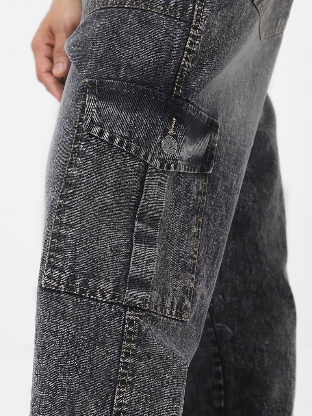 Urbano Fashion Men's Grey Loose Fit Cargo Jeans With 6 Pockets Non-Stretchable