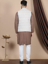 Anouk Brown Floral Embroidered Straight Thread Work Pure Cotton Kurta with Churidar