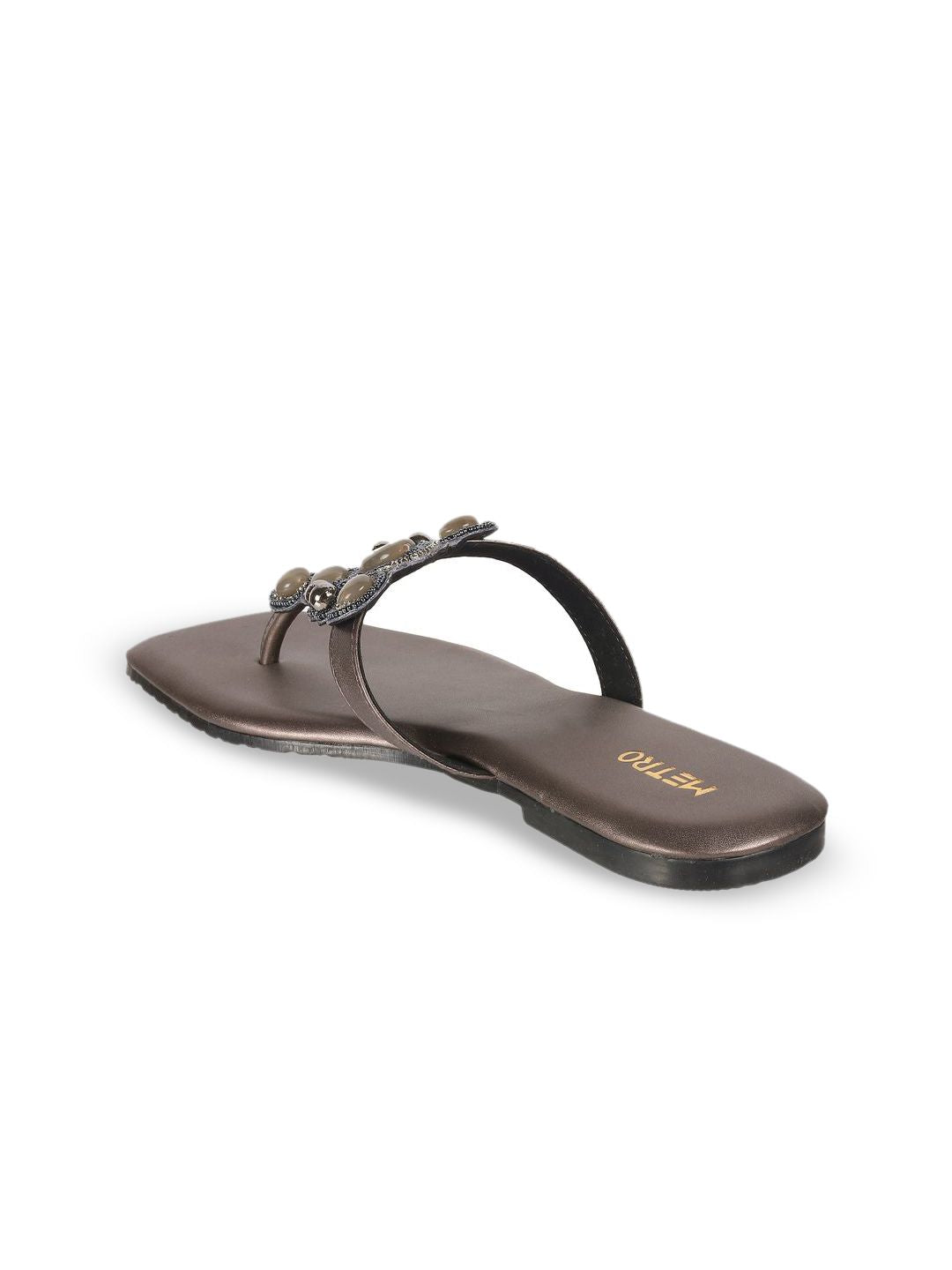Metro Women Embellished T-Strap Flats
