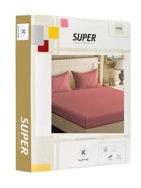 KLOTTHE Rust Solid Cotton 300 TC Fitted King Cadar Tempat Tidur Halus dengan 2 Sarung Bantal-250 x 225 cm
