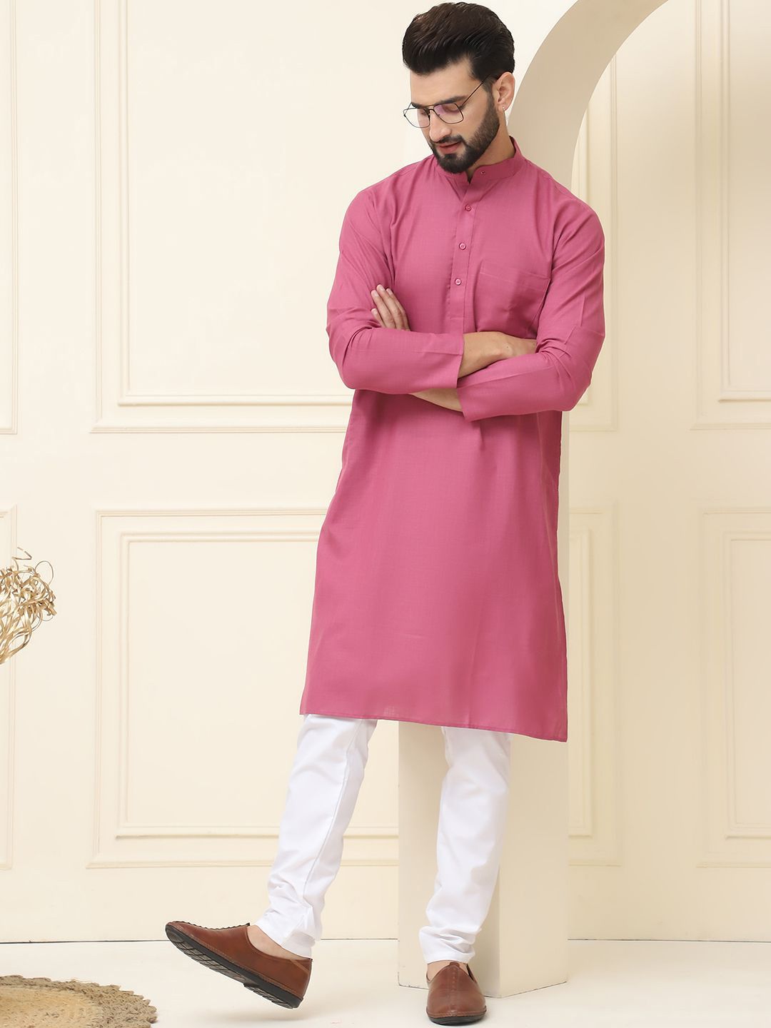 SOJANYA Kurta Lurus Linen Kapas Kolar Mandarin dengan Piyama