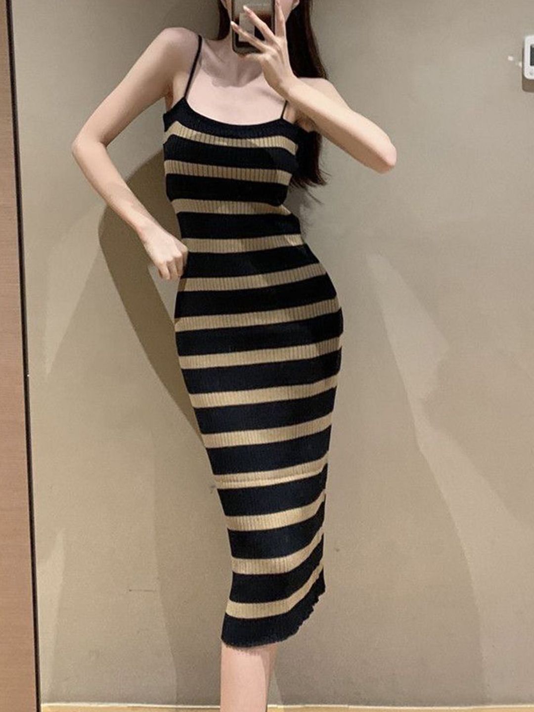 DressBerry Women Striped Bodycon Midi Dress