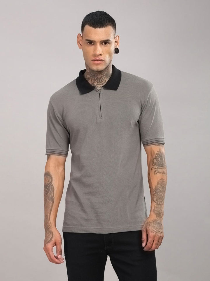 ADRO Men Solid Polo Collar Cotton T-shirt