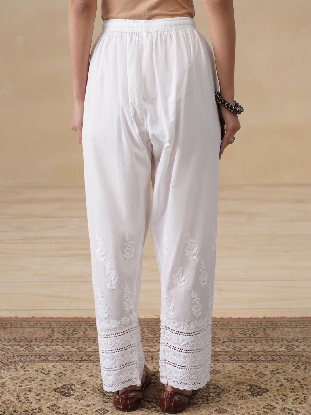 House of Chikankari Women Embroidered Relaxed Trousers
