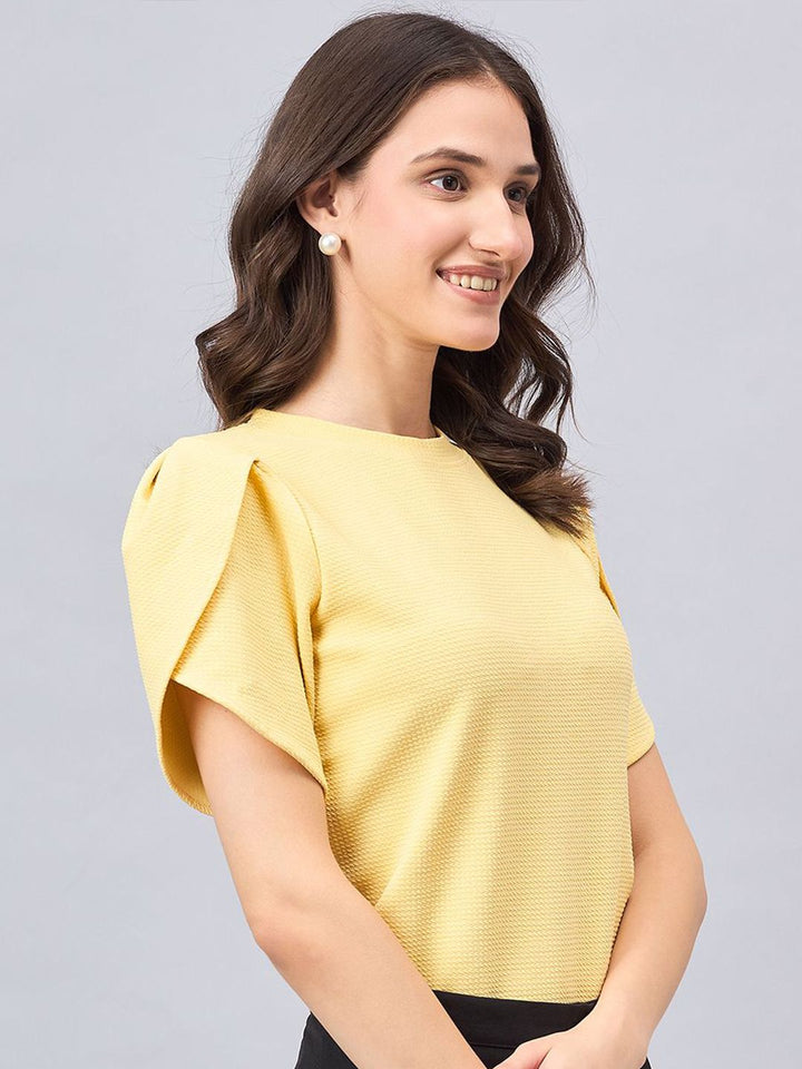 Style Quotient Women Solid Polyester Tulip Sleeve Top