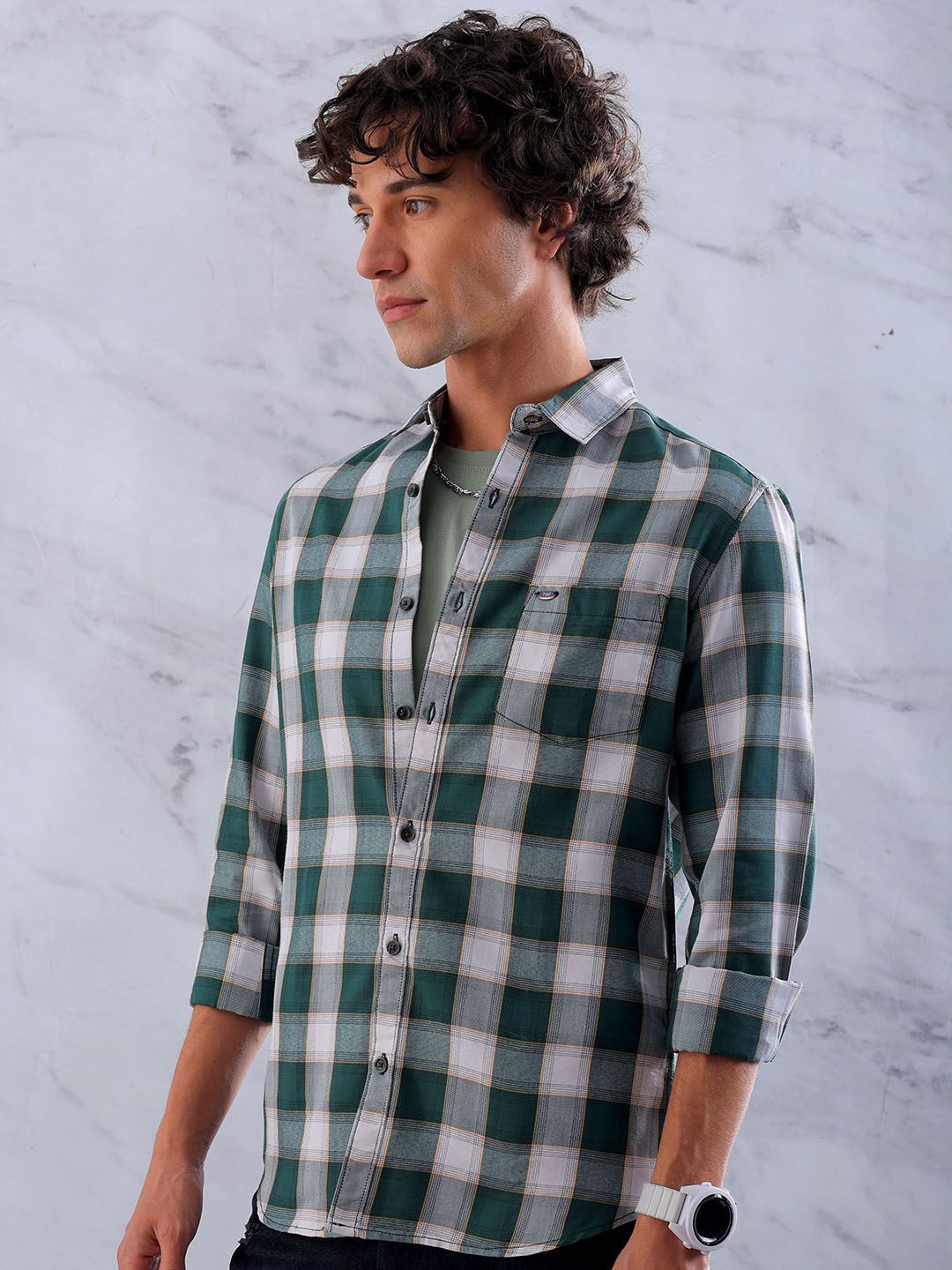 The Indian Garage Co Men Slim Fit Buffalo Checks Checked Casual Shirt