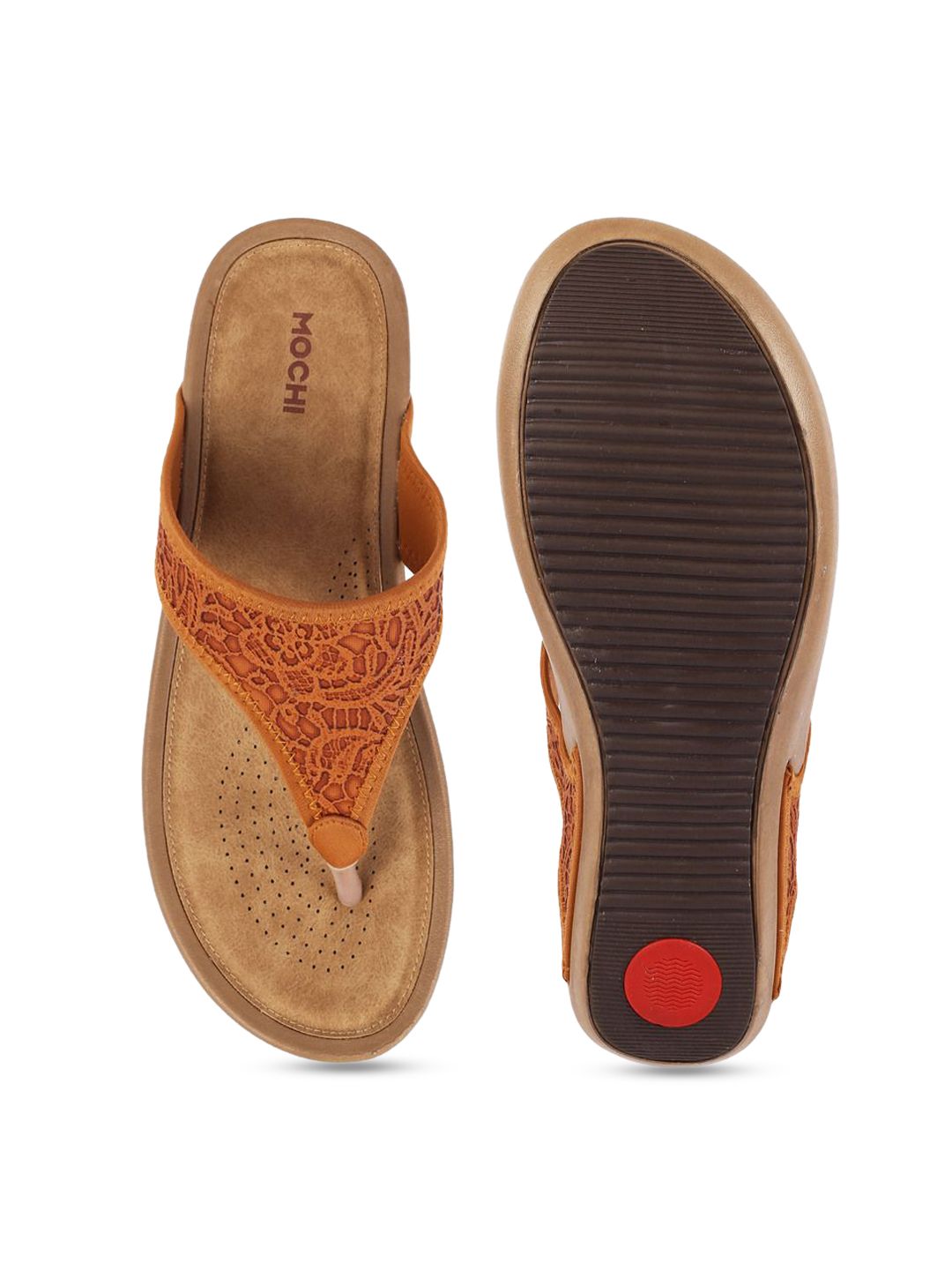 Mochi Women Open Toe Textured Fabric T-Strap Flats