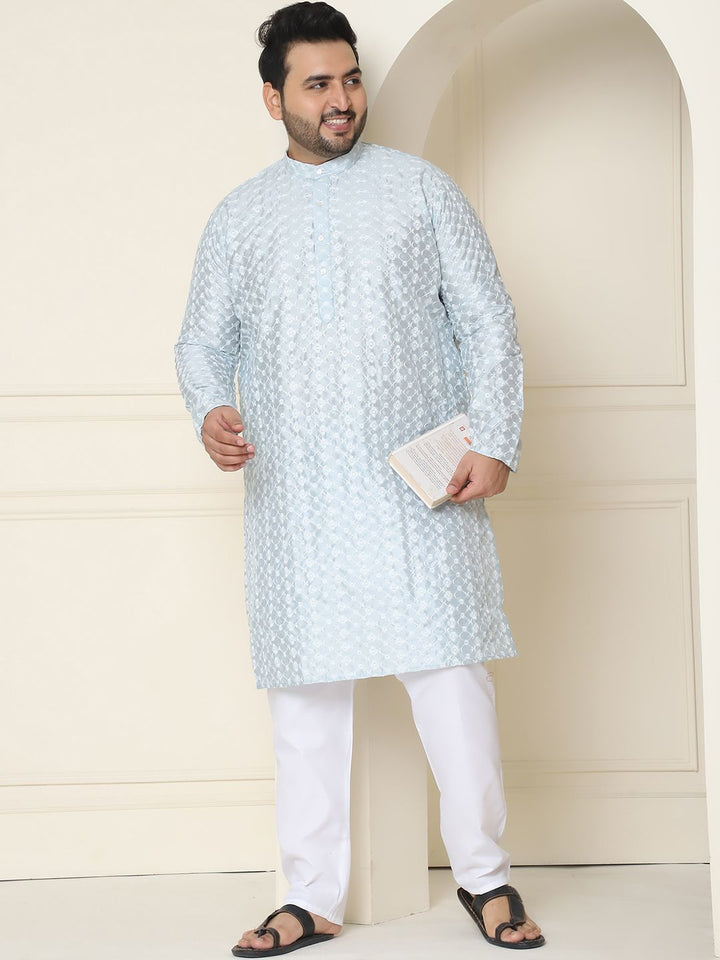 SOJANYA PLUS Floral Embroidered Thread Work Silk Cotton Straight Kurta with Pyjamas