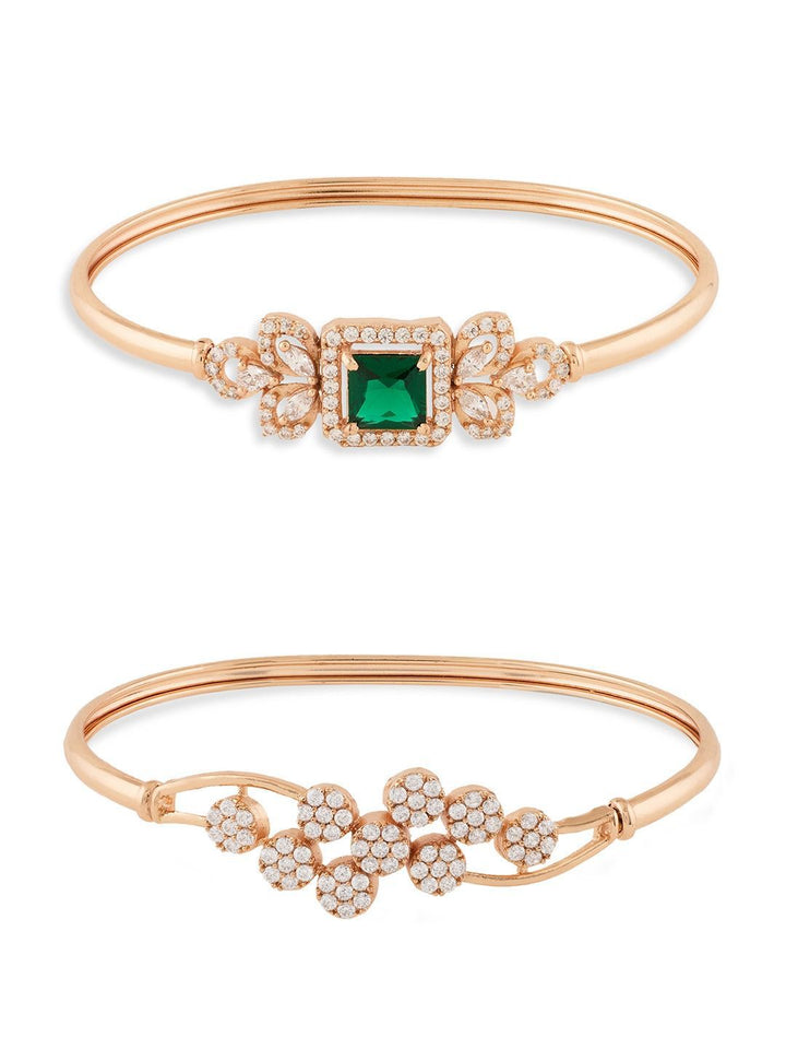 Set Mutiara Zaveri 2 Gelang Kada Cubic Zirconia Rose Saduran Emas