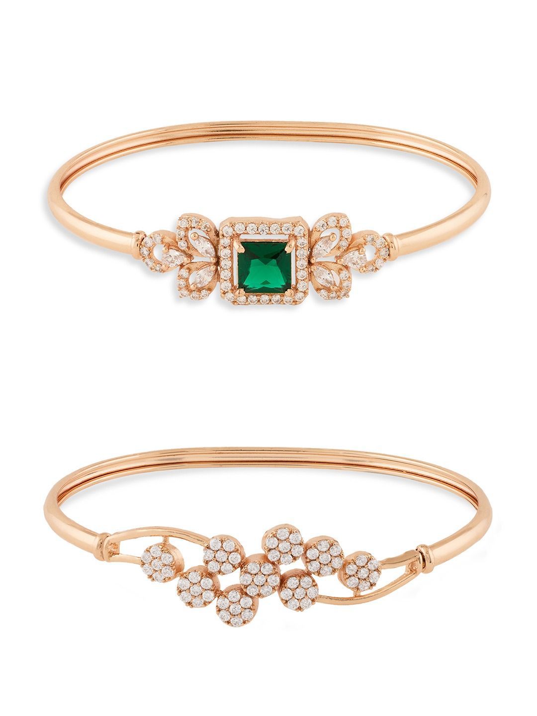 Set Mutiara Zaveri 2 Gelang Kada Cubic Zirconia Rose Saduran Emas