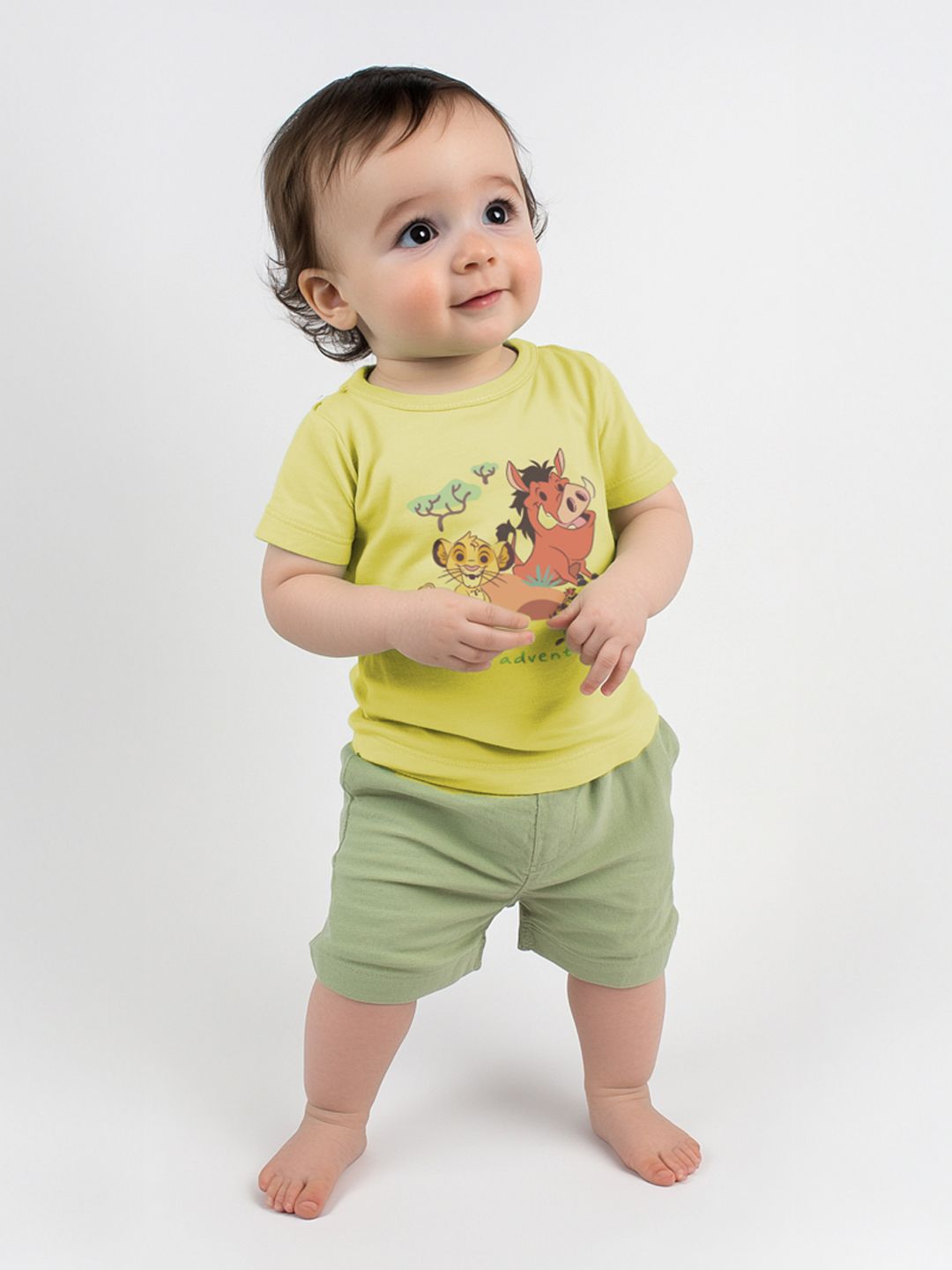 NautiNati Pack of 2 Disney Lion King Baby Boys Green Animal Print Pure Cotton T Shirt