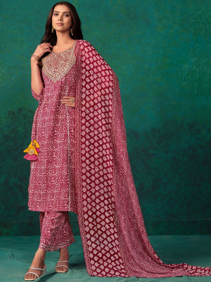 KALINI Ethnic Motifs Embroidered Regular Straight Kurta with Palazzos & Dupatta