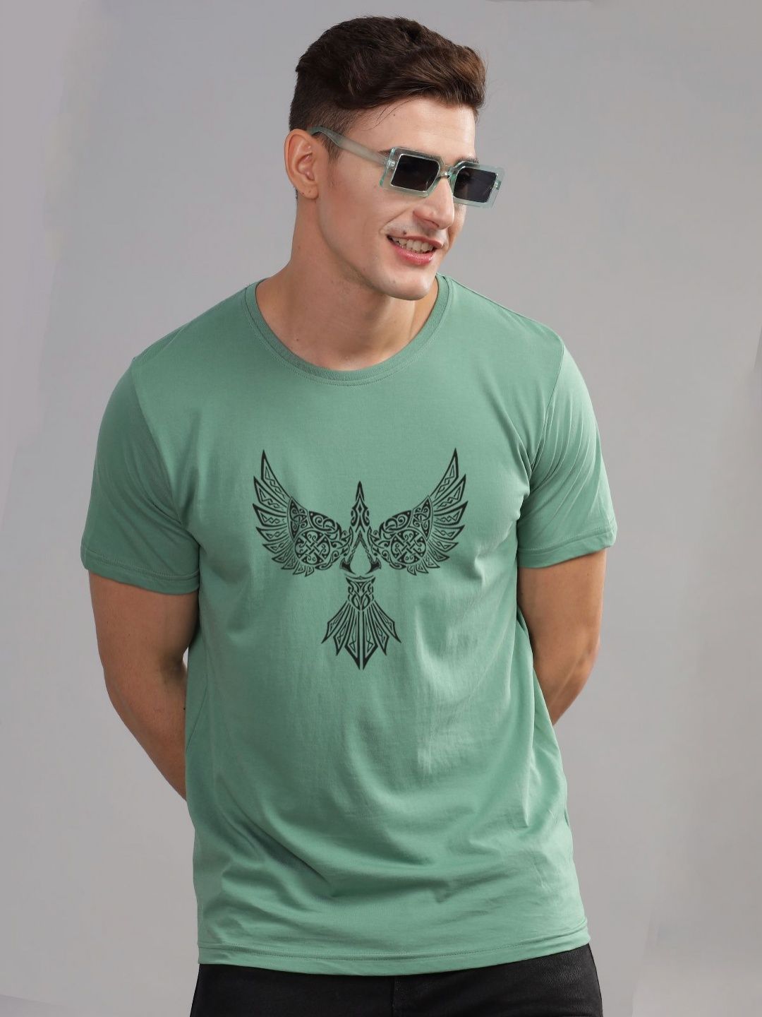 ADRO Men Printed Raw Edge T-shirt