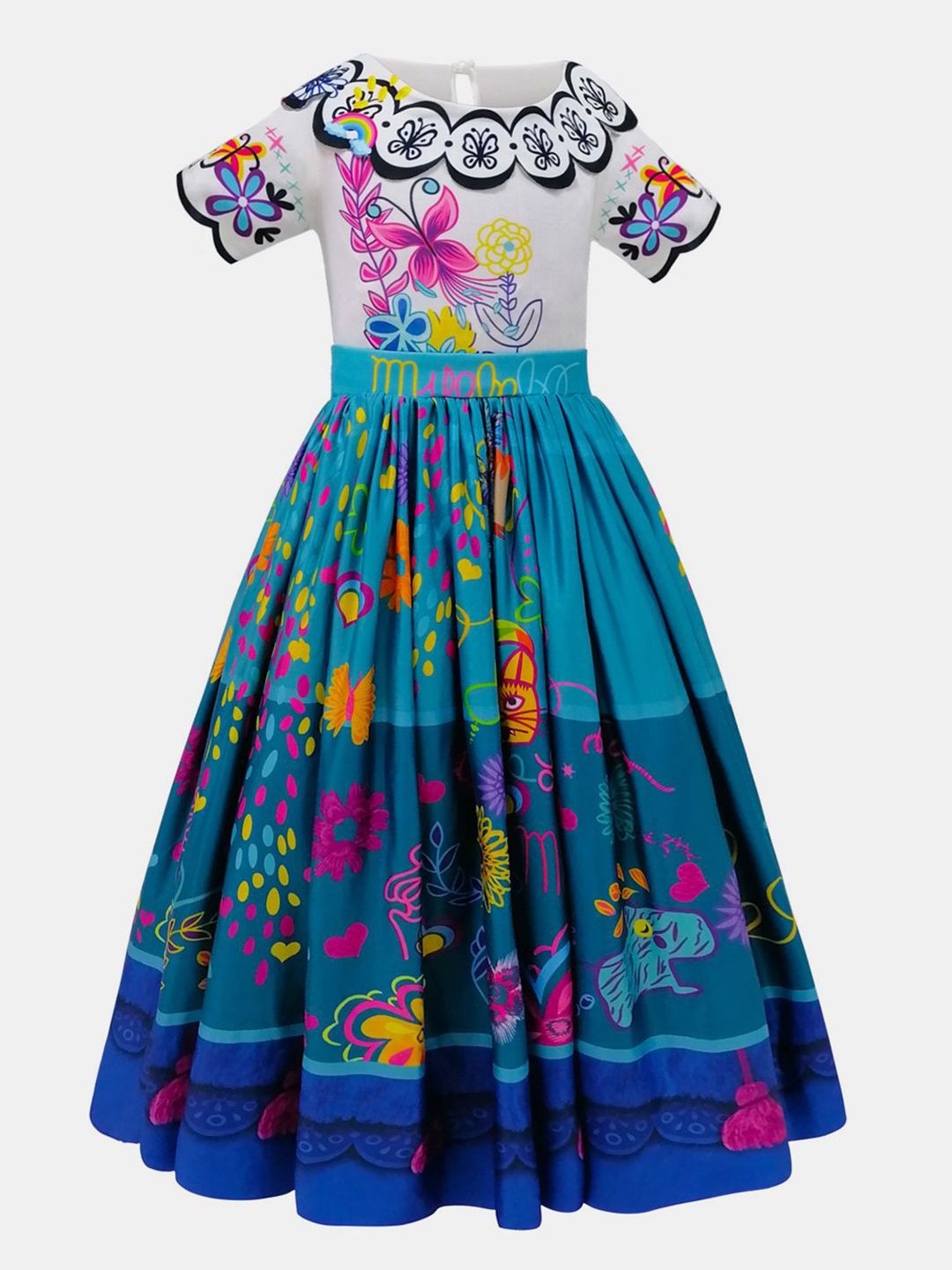 YK Girls Floral Print Fit & Flare Maxi Dress