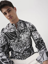 VASTRADO Obsidian Abstract Printed Band Collar Pure Cotton Straight Kurta