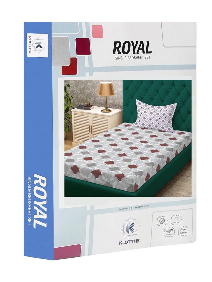 KLOTTHE Grey Geometric Cotton Single Bedsheets